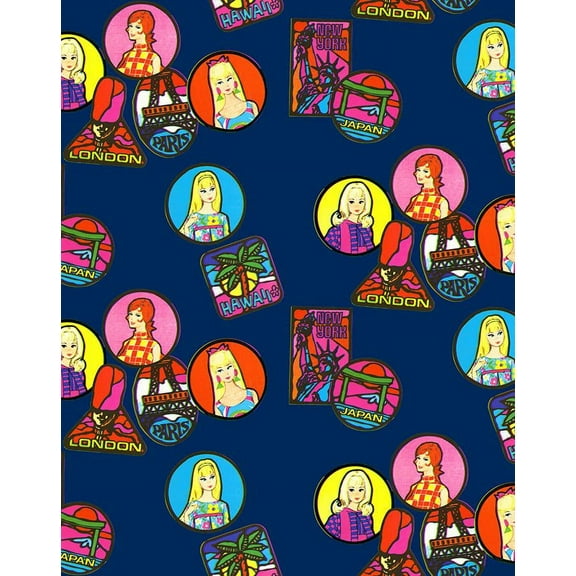 Barbie Travel Patches Removable Vinyl Wallpaper, Navy