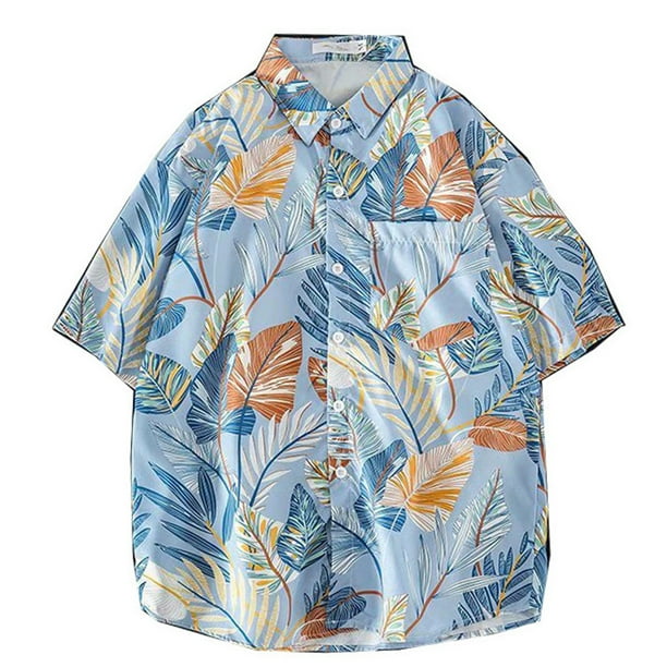 Camisa casual para hombre, camisas de playa tropicales, camisa de playa estampada, top regular de verano