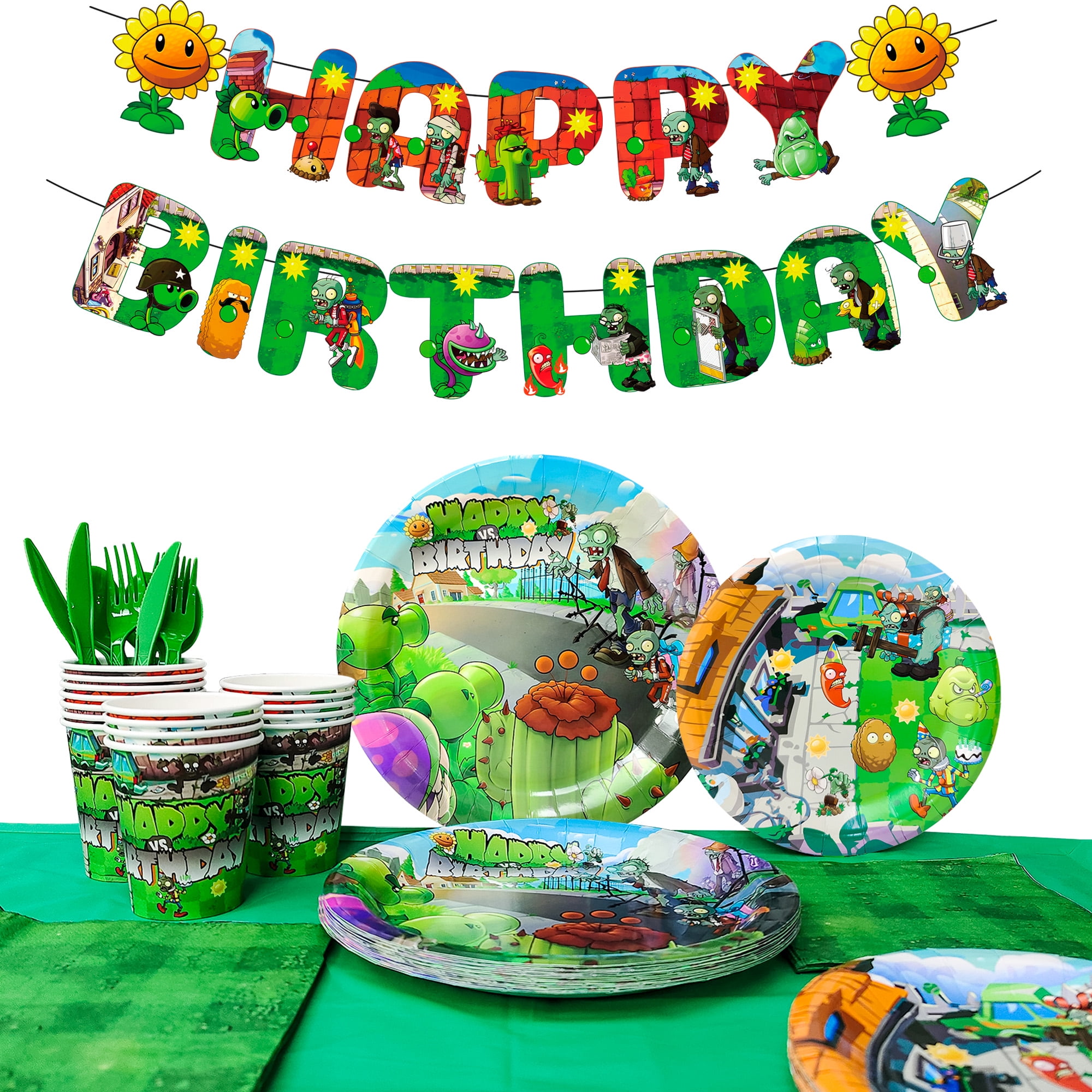 Plants Vs Zombies Party Supplies, 128pcs Birthday Party Kit - Green ...