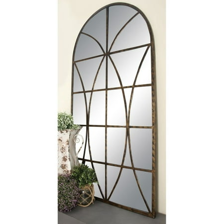 Decmode Metal And Wood Window Pane Arch Mirror Brown