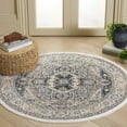 thumbnail image 2 of SAFAVIEH Artifact Milburn Medallion Polyester Area Rug, Gray/Ivory, 4' x 4' Round, 2 of 7