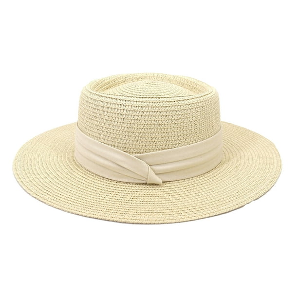 Minnieouse Sombrero de paja de verano de ala ancha, transpirable, para acampar al aire libre, Picnic, pesca, viajes, playa, moda, tapa plana, gorra Sombreros Beige NO11 Minnieouse AP012495-12