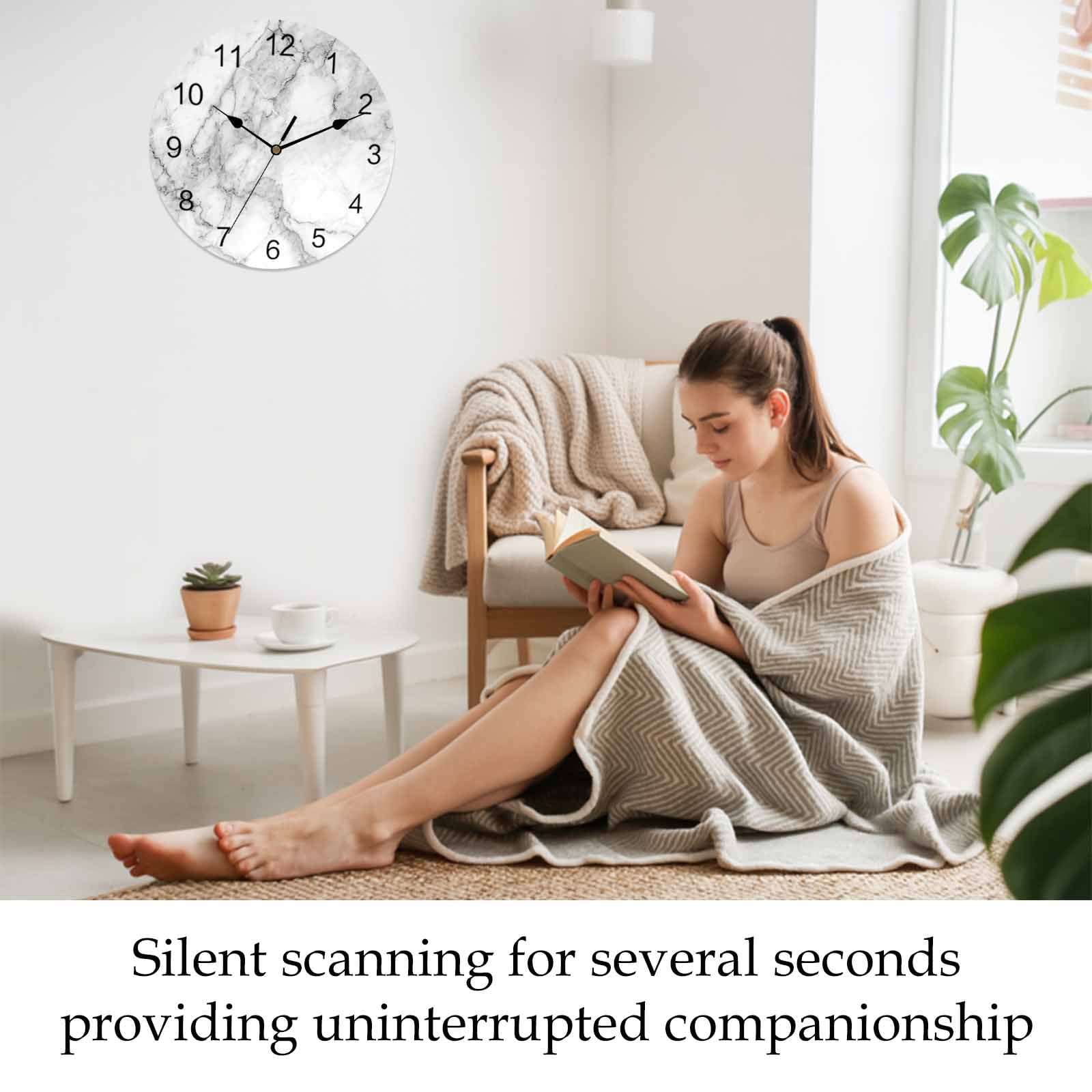 Silent Wall Clocks Battery Operated, Grey White Marble Round Decorative Wall Clock for Living Room Bedroom Kitchen Bathroom Classroom Decor, 12 Inch Abstract Modern Textured