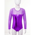 thumbnail image 3 of CHICTRY Kids Girls Long Sleeve Gymnastics Leotard Rhinestone Metallic Ballet Leotard Performance Dancewear Purple 12, 3 of 7