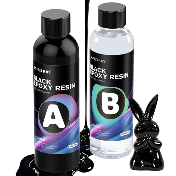 JANCHUN Pure Black Epoxy Resin Kit 11.8 Oz, Bubble-Free, Anti-Yellowing, Self Leveling Pour Resin Epoxy, Easy Mix 1:1 Coating and Casting Resin for Table Top, Molds, Tumbler Crafts