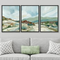 PixonSign Framed Wall Art Set Pastel Watercolor Blue Sky Mountain Range Landscape Canvas Print Nature Wilderness Modern Art Decorative Scenic Relax/Calm for Bedroom - 16"x24"x3 Panels Black
