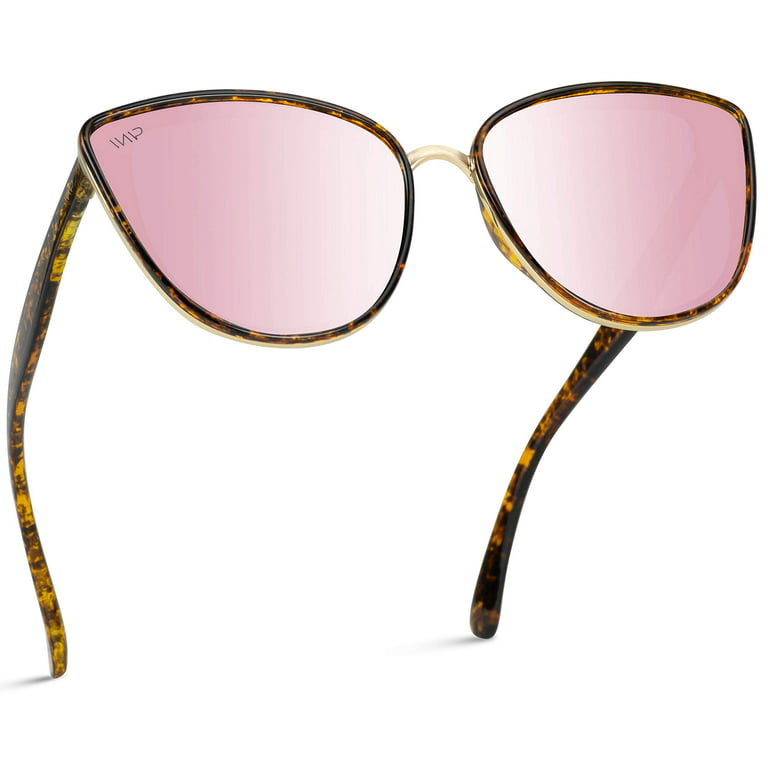 Wearme Pro - Classic Women Oversized Metal Frame Elegant Mirrored Lens Cat Eye Sunglasses