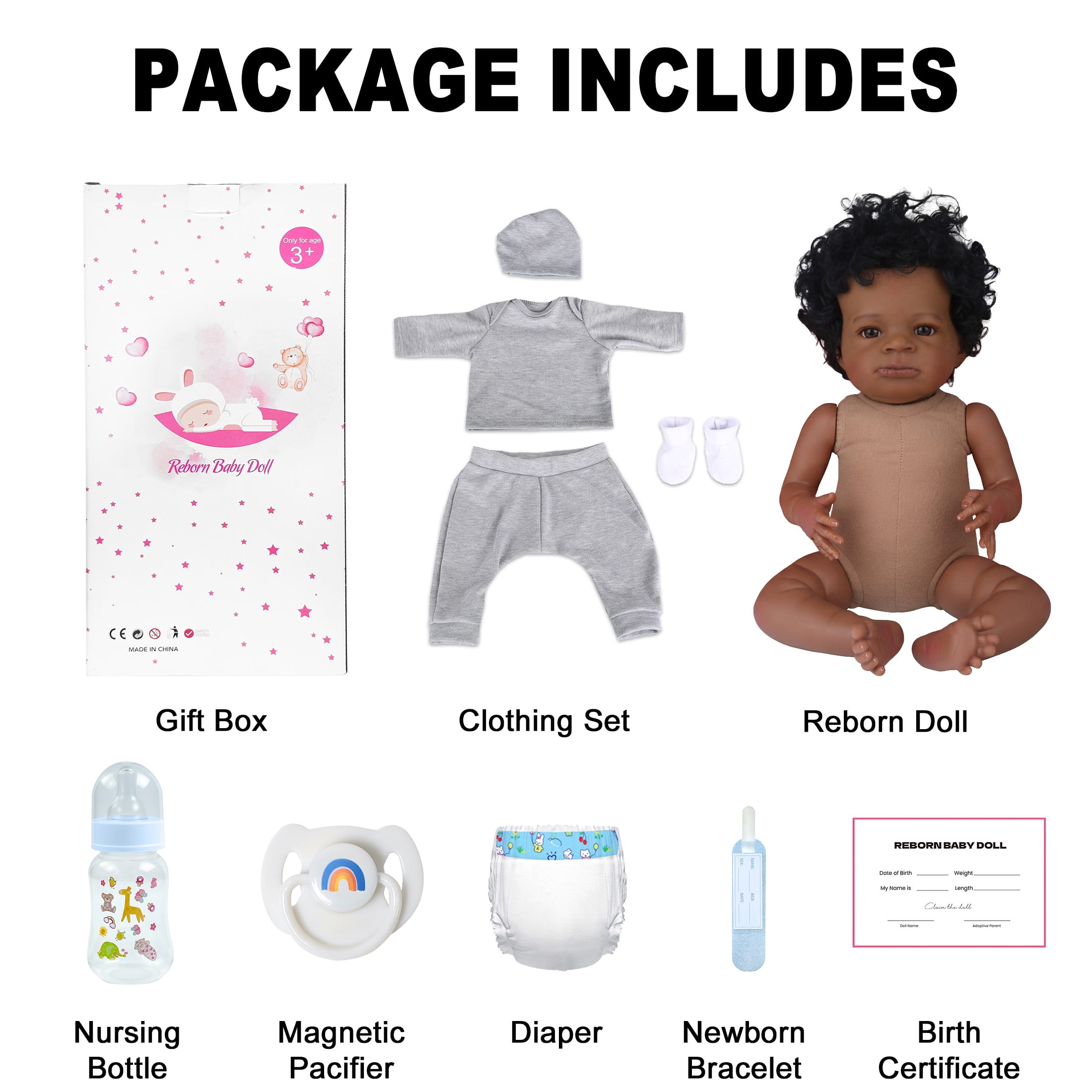 Realistic Reborn Baby Boy Doll, 20 Inch African American Newborn, Lifelike Soft Weighted Body, Hand-Painted Details, Ideal Christmas or Birthday Gift for Kids Age 3+