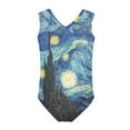thumbnail image 2 of FOR U DESIGNS Vincent Van Gogh Starry Sky V Neck One Piece Swimsuit for Kids Teens Girls 11-12 Years Old Fashion Sleeveless Swimwear for Swimming Surfing, 2 of 8
