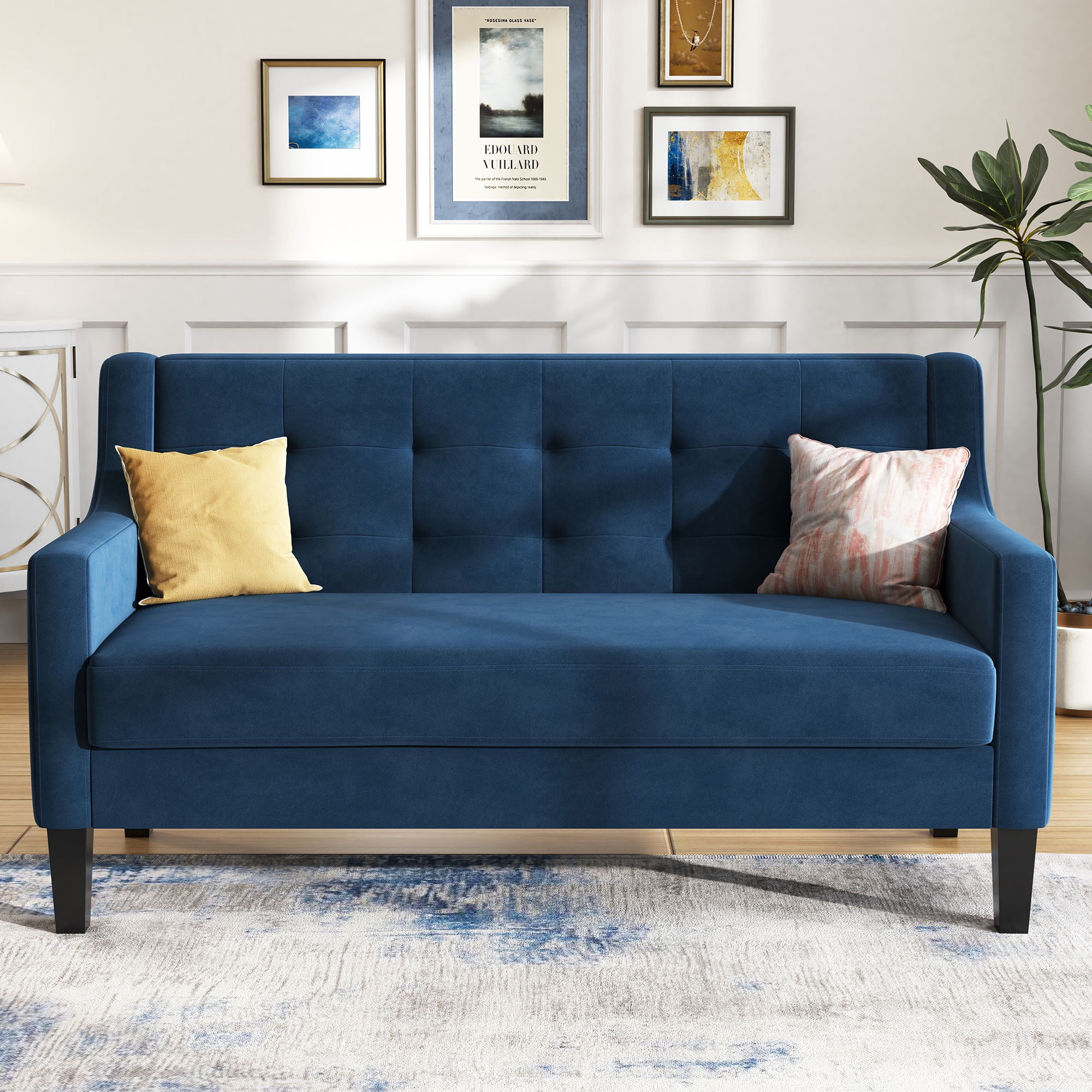 HONBAY Modern Tufted Upholstered Velvet Cozy Loveseat Settee Sofa Couch ...