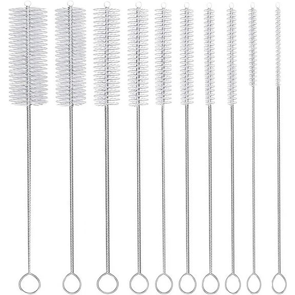 10-Piece Set Stainless Steel Drink Straw Cleaning Brush, Metal Bristle Tube Cleaner for Tumblers, Sippy Cups, Bottles and Tubes