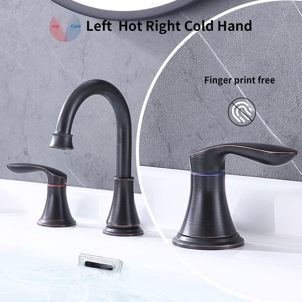2 Handle 8 Inch Widespread Bathroom Sink Faucet with Pop-Up Drain, High Arc Modern Bathroom Vanity Lavatory Faucet 3 Holes with Brass 360° Swivel Spout, Oil-Rubbed Bronze