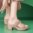 thumbnail image 4 of Heeled Sandals for Women Fashion Color Block Slip on Slides Shoes Open Toe Comfy Arch Support Breathable Footbed Dress Heels Pink Size 7, 4 of 7