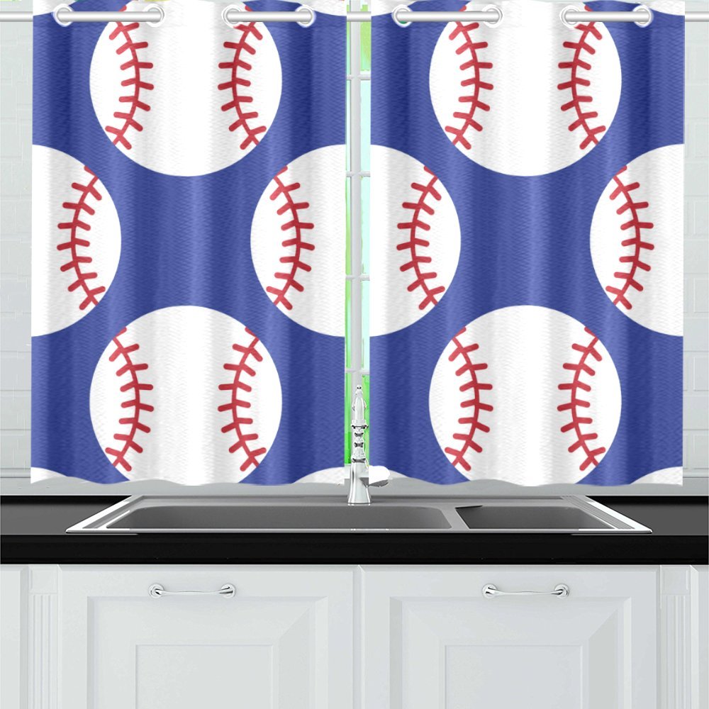 YUSDECOR Baseball Blackout Window Curtain Kitchen Curtain 26x39 inch, 2