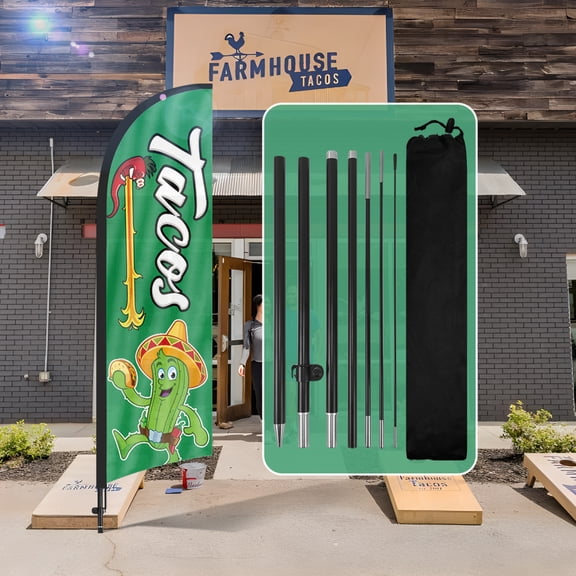 QSUM Tacos Themed Feather Flag, 7FT Mexican Restaurant Advertising Swooper Flag, Vivid Color and Fade Proof Mexican Food Business Signs