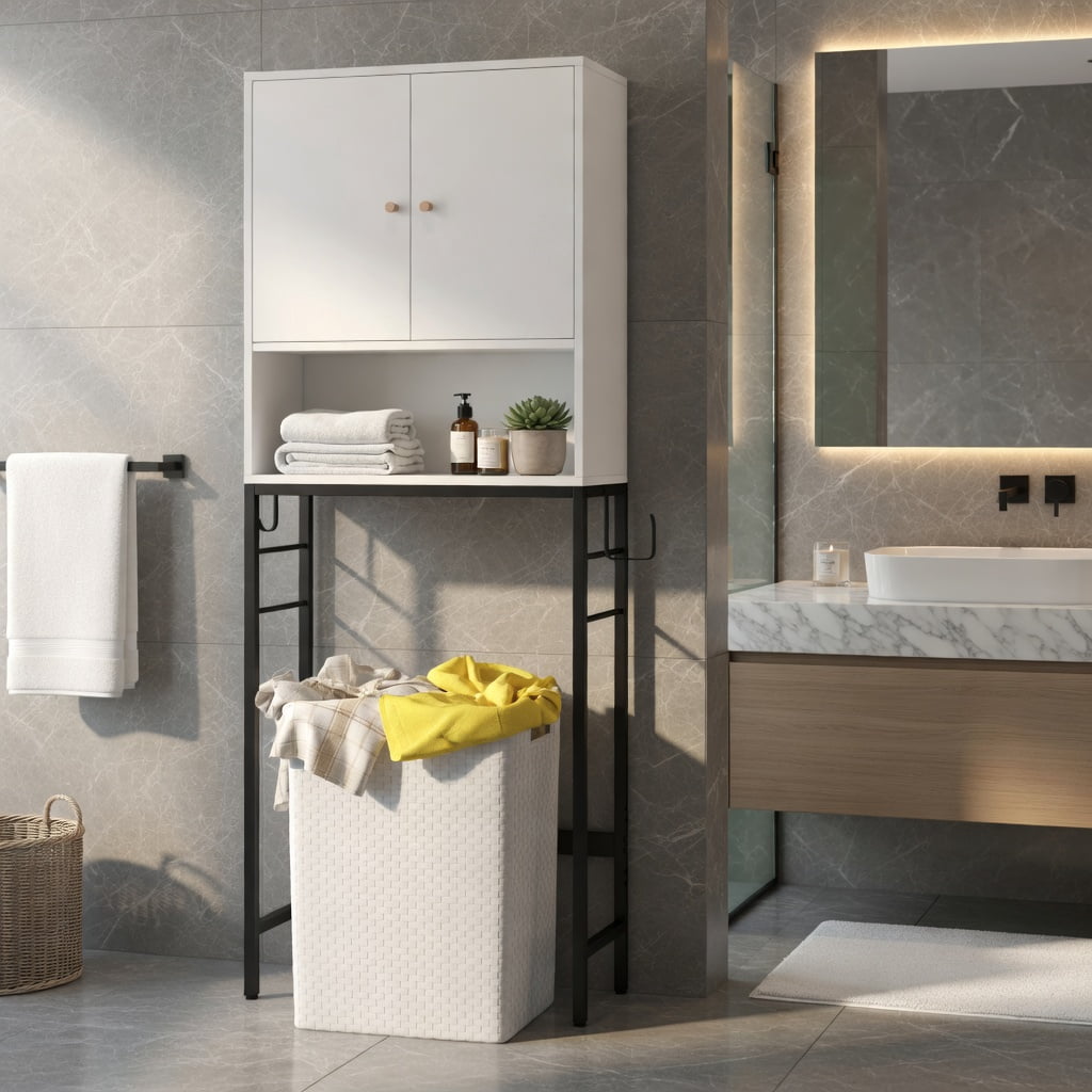 Hommoo Over the Toilet Storage Cabinet with 2 Doors & Adjustable Shelf, Space-Saving Bathroom Organizer for Toilets, White