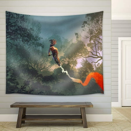 Background Tracks (wall26 - cyclist riding a bike with tire track in the air with forest in background - Fabric Wall Tapestry Home Decor - 51x60)