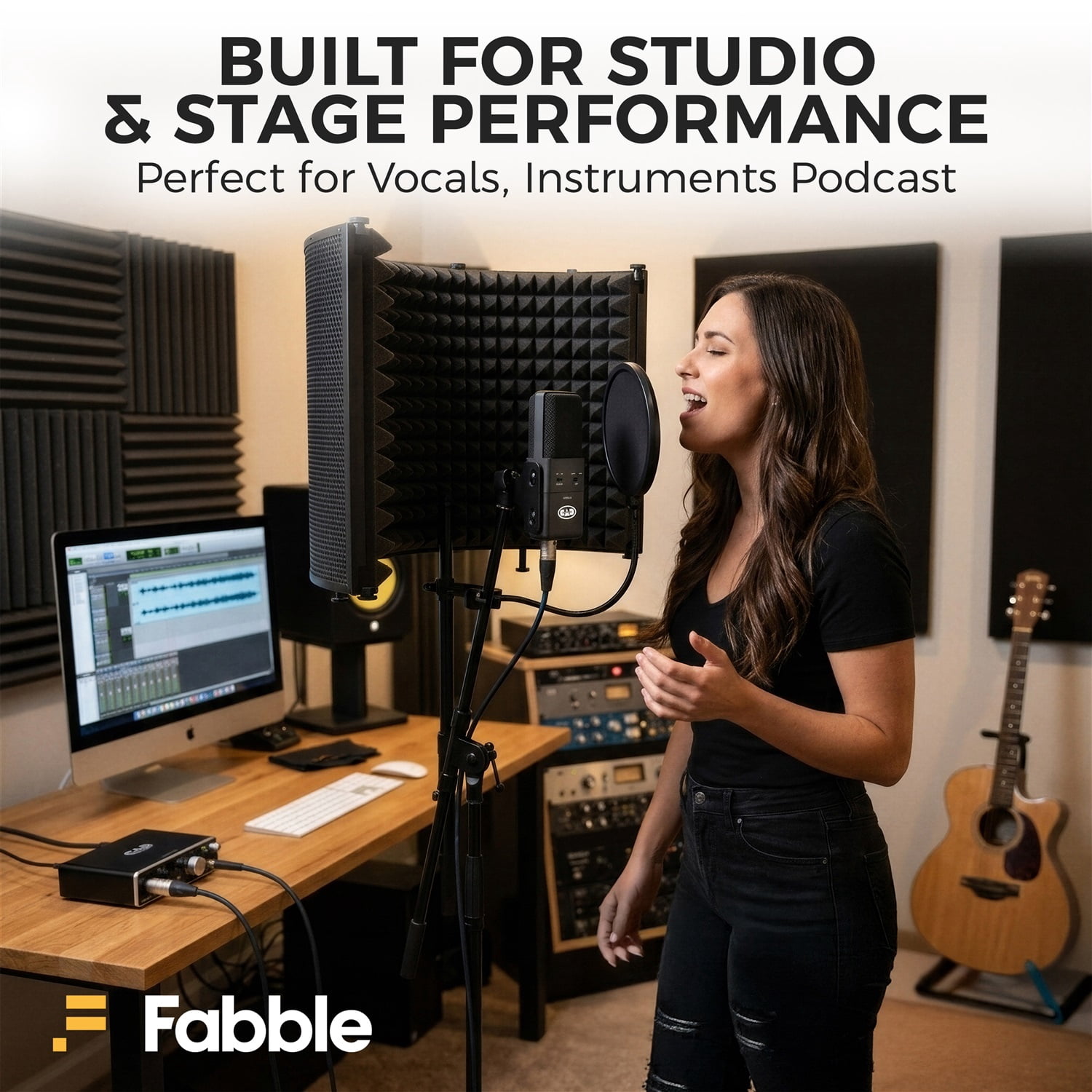 CAD Audio E100Sx Large Diaphragm Supercardioid Condenser Microphone Bundle with CAD Acousti-Shield AS12 Reflection Shield, 10ft XLR Cable, Pop Filter, and Custom Shockmount