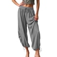 thumbnail image 2 of Ynynloco Women's Harem Pants Casual Loose Fit Wide Leg Cropped Lightweight Drawstring Elastic Waist Pants Adjustable Ankle Tie with Pockets, 2 of 6