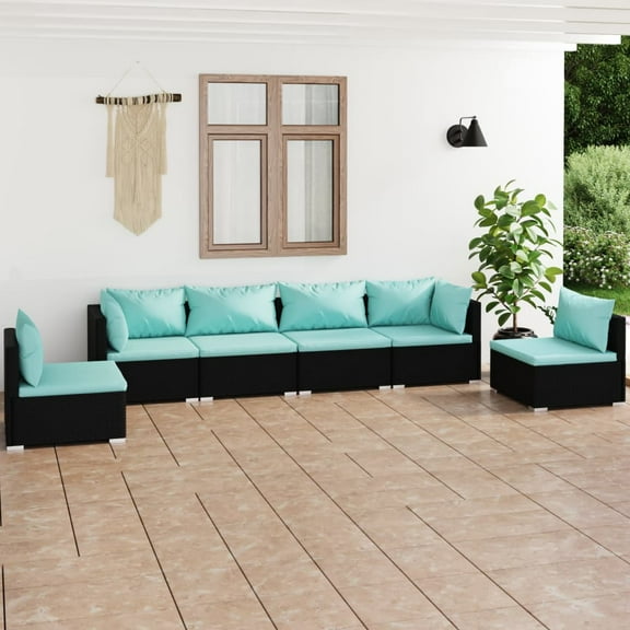 vidaXL 6 Piece Patio Lounge Set with Cushions Poly Rattan Black