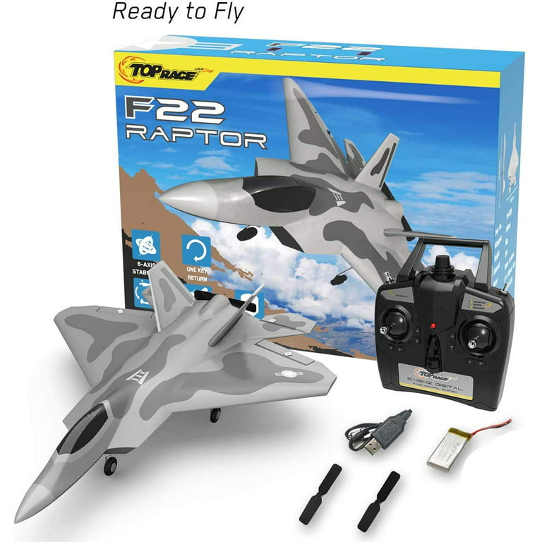 Top Race F-22 Raptor RC Jet Plane - Battery Powered 4 Channel Remote  Control Airplane for Acrobatics with 6 Axis Gyro and Range Over 300 ft. -  Perfect
