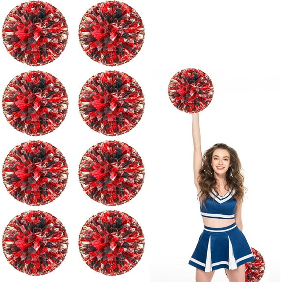 8 Pcs pom poms Cheer,pom poms Cheerleading with Finger Holes Metallic Foil Cheer Pom Pomsfor Dance, Matches (Black Red Silver)