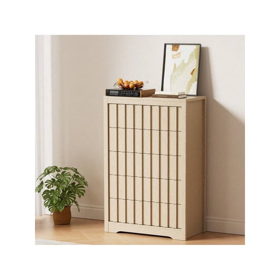 "47" Modern Fluted Sideboard Buffet Cabinet With 5 Drawers – Coffee Bar & Kitchen Storage Cabinet, Solid Wood Accent Cabinet For Dining Room, Living Room"