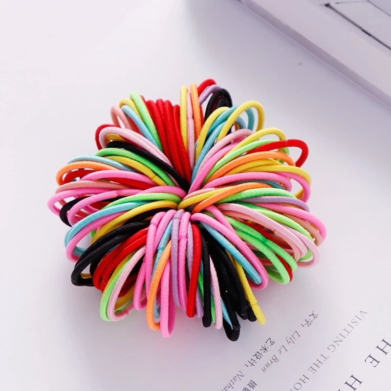 100Pcs/Set Candy Color Nylon Elastic Hair Ties Simple Kids Elastic Ponytail Holder Daily Basic Hair Accessories