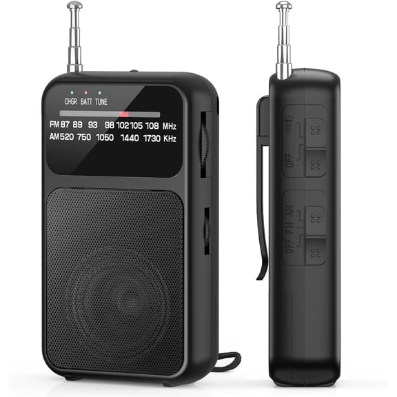 Pocket Radio AM FM, Mini Portable Radios, Transistor Radios with USB-C Charging& Battery Operated, Excellent Reception& Clear Speaker and Headphone Jack, Back Clip, Flashlight for Senior and kids