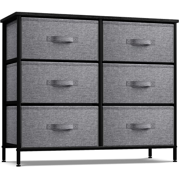 Sorbus 6-Drawer Dresser, Fabric Chest Organizer with Steel Frame & Wood Top, Black