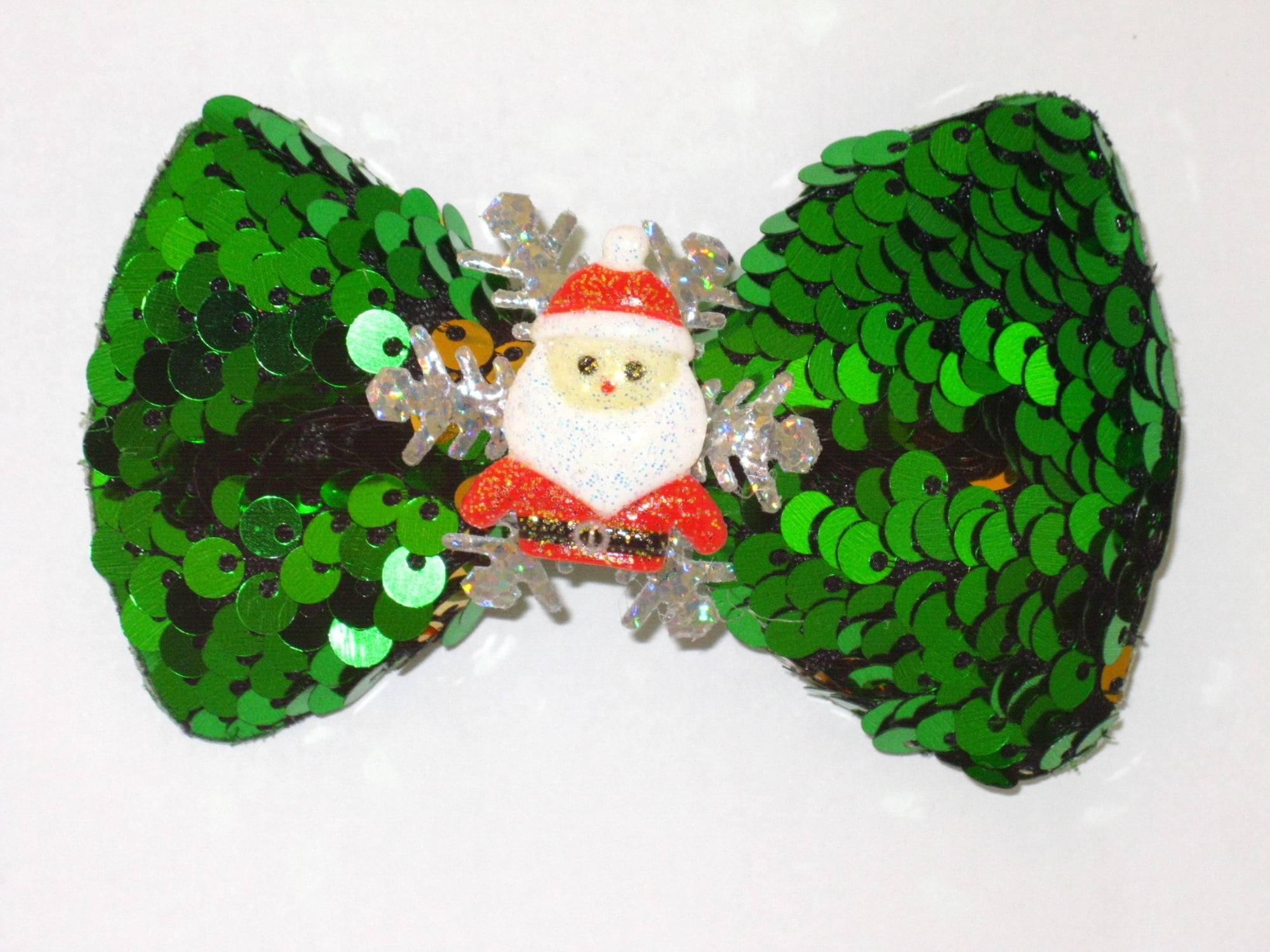 Christmas Green Sequin Hair Bow - 1 Pc