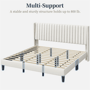 Yaheetech Upholstered Platform Bed with Headboard, King, Ivory