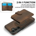 thumbnail image 3 of 2 in 1 Detachable Magnetic Phone Cases Compatible with Samsung Galaxy S25 Plus, with Credit Card Holder, Classic Durable Premium PU Leather Kickstand Rugged Flip Cover for Women Men, Brown, 3 of 4