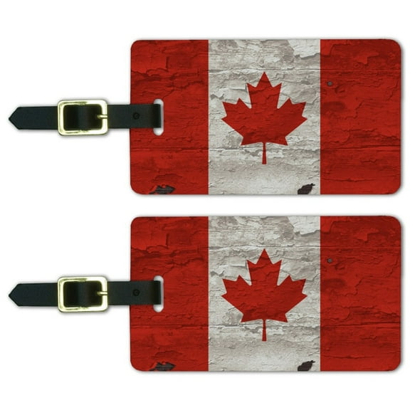 Rustic Distressed Canada Flag on Wood Luggage ID Tags Suitcase Carry-On Cards - Set of 2
