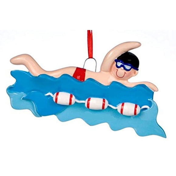 Rudolph and Me Boy Swimmer in Water Wearing Red Swimming Trunks Christmas Ornament Decoration