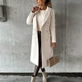 thumbnail image 4 of XFLWAM Women's Faux Wool Coat Lapel Double Breasted Long Jacket Long Sleeve Solid Color Slim Outwear White M, 4 of 5