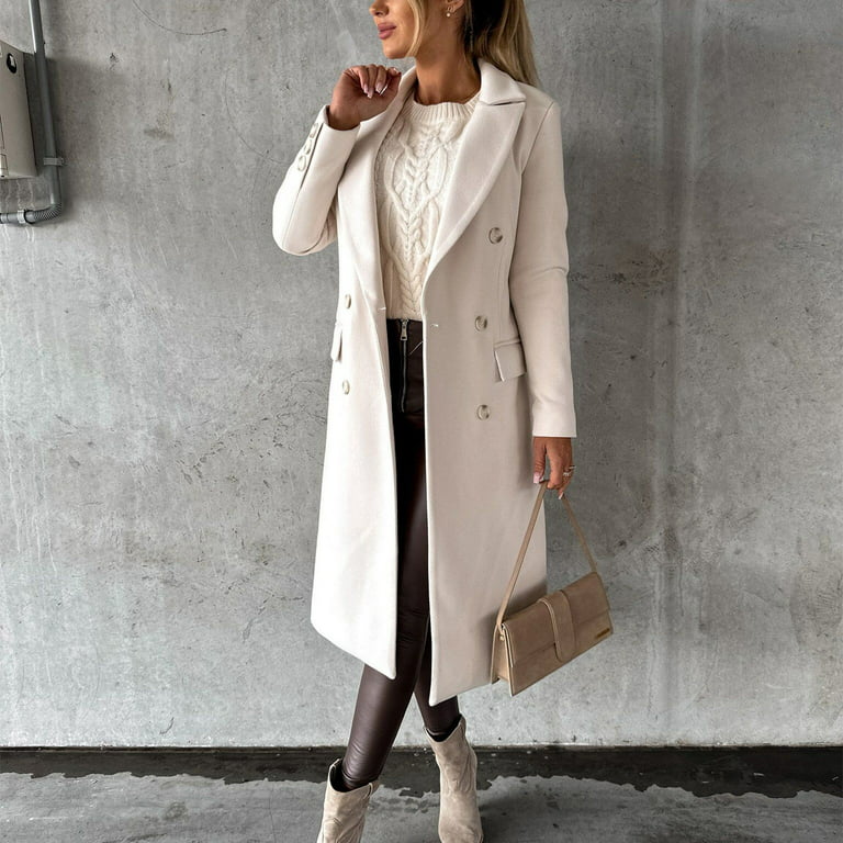 XFLWAM Trench Coats for Women 2022 Oversized Lapel Double Breasted