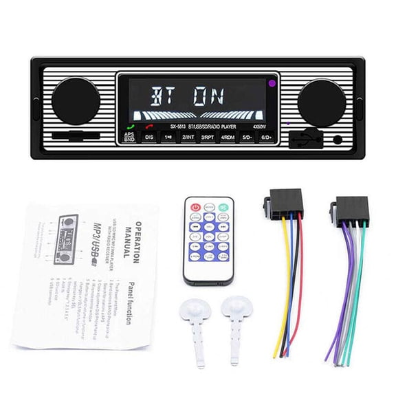 Vintage Bluetooth Car Stereo MP3 Player - Retro FM Radio Receiver with USB, SD/MMC Card Reader, Aux Input, Hands-Free Calling, Brushed Metal Panel