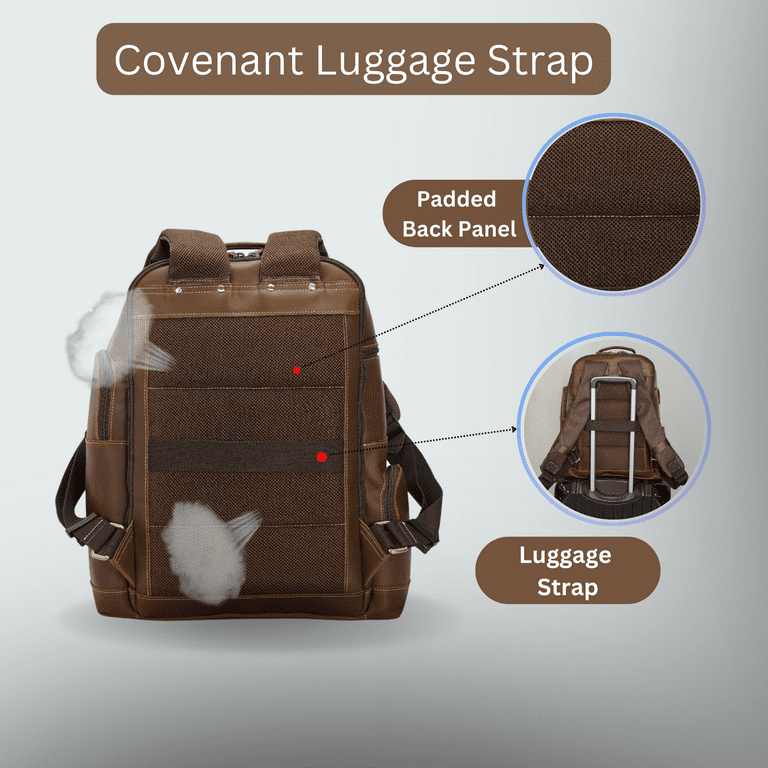 Leather backpack with luggage cheap strap
