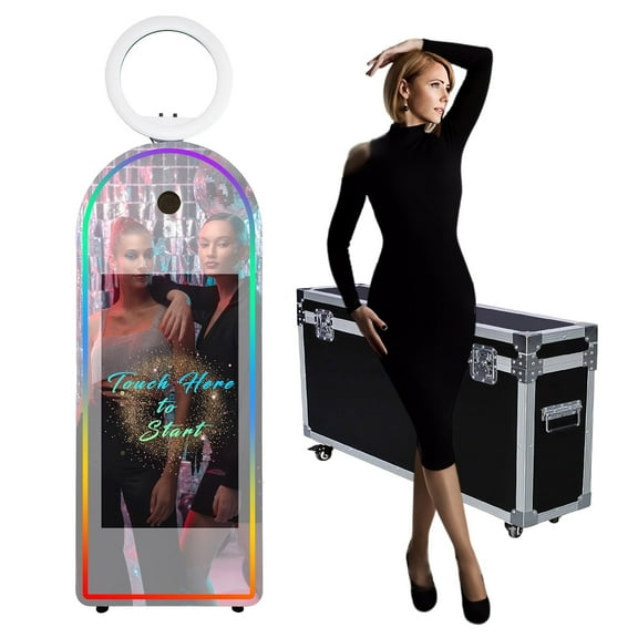 PAAFNN Mirror Photobooth 32"Selfie Touch Screen Photo Booth for Wedding Parties With Flight Case
