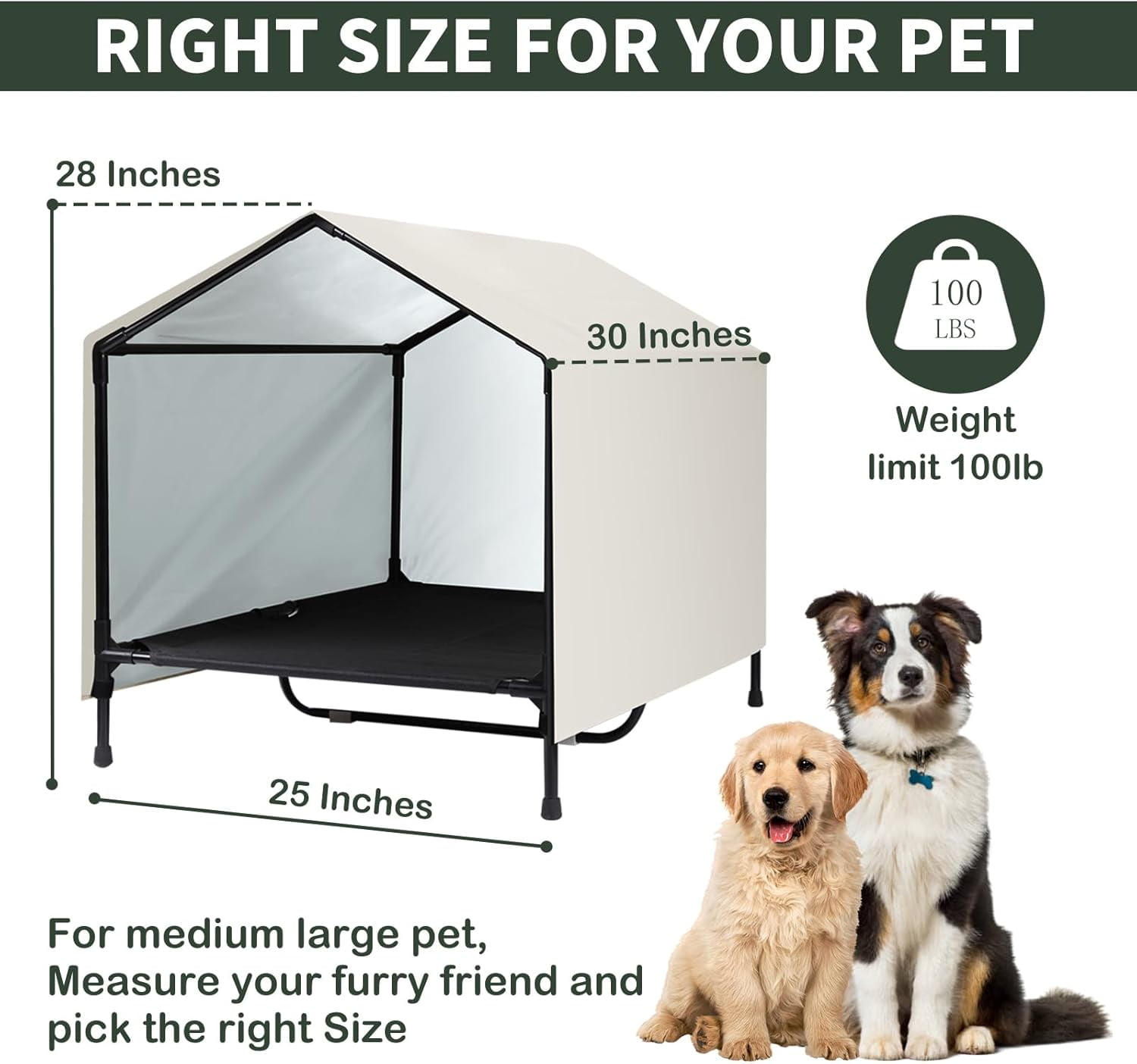 Indoor Outdoor Dog House | Elevated Dog Bed with Canopy for Medium Large Dogs, Outside Raised Dog Bed, Waterproof & Sunproof Shade Shelter Tent(30" x 25")