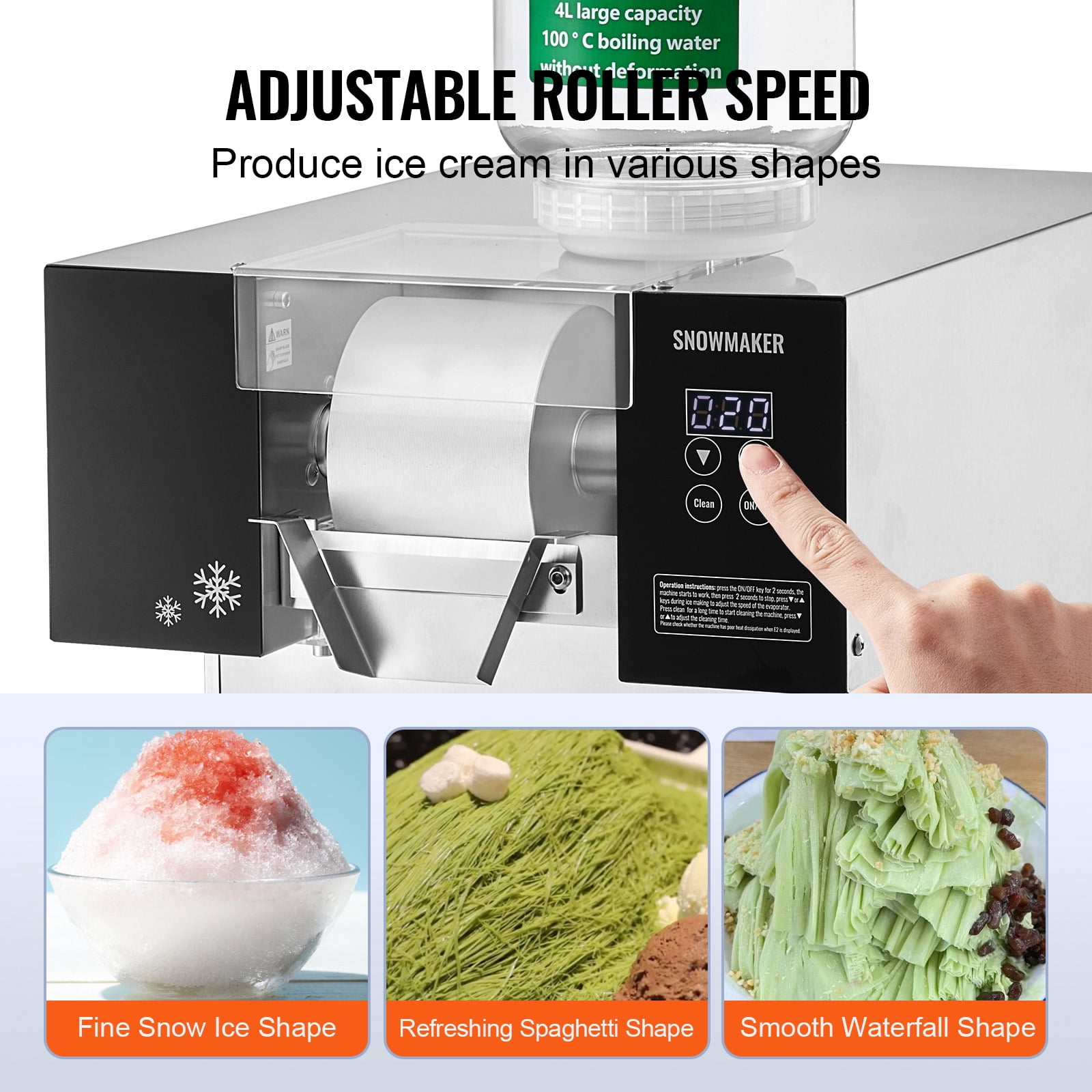 KFFKFF Commercial Snowflake Ice Machine, 397 lbs/24H Ice Maker Stainless Steel Ice Shaver, Electric Snow Cone Machine with Air Cooling System for Efficient Heat Dissipation, Ideal for Bakery and Cafe