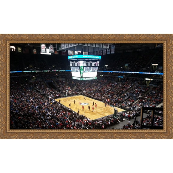 BMO Harris Bradley Center 40x24 Large Gold Ornate Wood Framed Canvas Art - Home of the Milwaukee Bucks