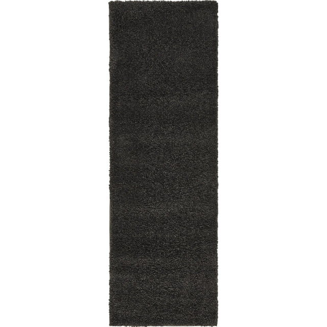 Unique Loom Solo Collection Solid Plush Kids Runner Rug, 2' 2" x 6' 7", Charcoal