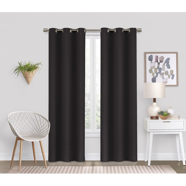 Eclipse Dayton Solid Color Blackout Grommet Single Curtain Panel, Black