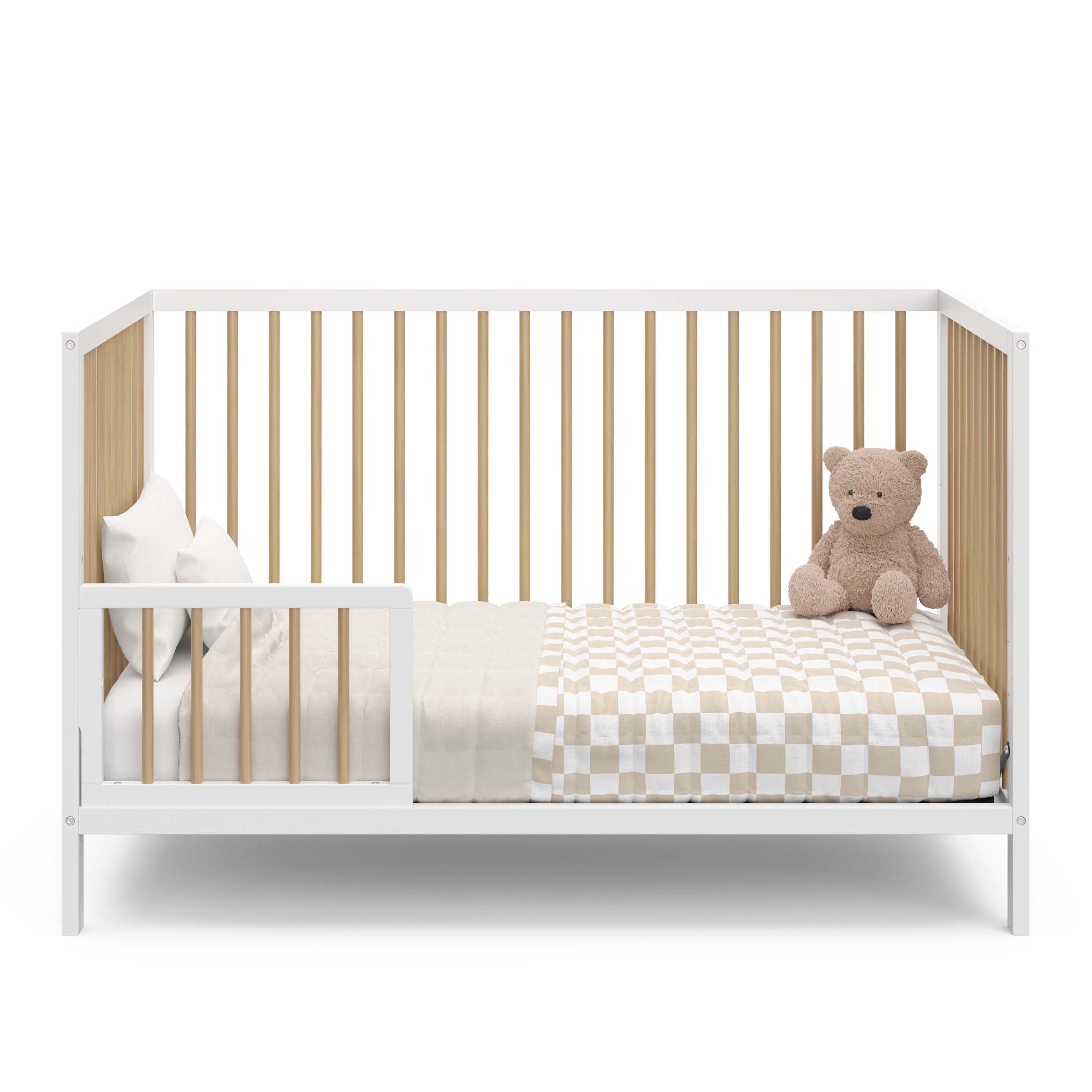 Graco Teddi 5-in-1 Convertible Crib and Premium Crib & Toddler Mattress Bundle, White with Driftwood