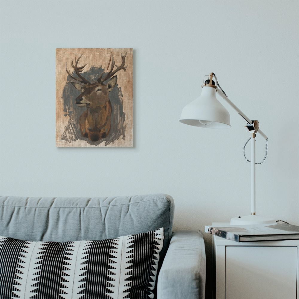 Stupell Industries Deer Portrait Gray Brown Animal Painting Canvas Wall Art by Jacob Green, 16" x 20", Canvas