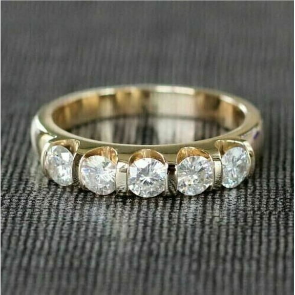 Forever Jewels 2Ct Round Moissanite Women Half Eternity Wedding Band Ring 14K Yellow Gold Plated