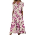thumbnail image 3 of Feancey Summer T-Shirt Dress for Women Boho Floral Maxi Dresses Button V Neck Short Sleeve Beach Dress Loose Fit Casual Vacation Dresses with Pockets Hot Pink S, 3 of 6