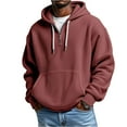 thumbnail image 2 of Mens Hoodies Pullover Quarter Zip Casaul Long Sleeve Drawstring Waffle Knit Hooded Sweatshirt with Pocket Wine 5XL, 2 of 4
